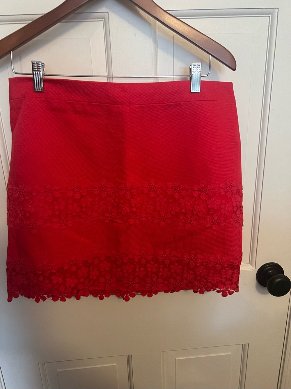 J. Crew Red Lace-Trim Mini Skirt